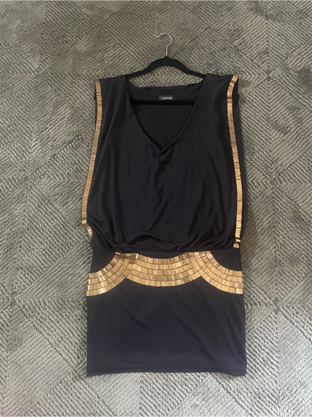 bebe Black Dress with Gold Sequin Accents
